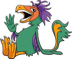 cartoon Caudipteryx dinosaur prehistoric character waving hand vector