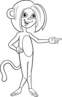 cartoon monkey animal character pointing at something coloring page vector