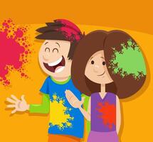 happy cartoon children on the party with color powders vector