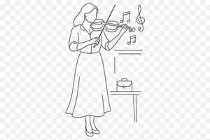 Violinist Line Art Illustration Minimalist Female Musician Playing Violin with Musical Notes vector