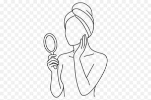 Faceless Woman Skincare Line Art Minimalist Self Care Beauty Routine Illustration vector