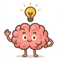 Creative Brain Character with Light Bulb Generating New Ideas png