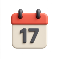 Simple 3D Minimal Calendar Icon with Number Seventeen Displayed png