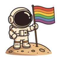 Astronaut Holding Rainbow Flag on Moon Surface in Simple Style png