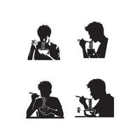 Silhouettes of a man eating noodles vector
