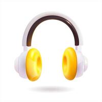 A stylish pair of white and yellow headphones placed on a white background in the style of 3D realism, cartoon design, 3D plastic with glossy highlights vector