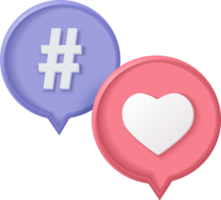 Two speech bubbles with a heart and hash tag png