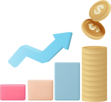 A stack of coins and an arrow going up png