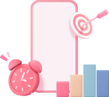 A pink phone with an alarm clock and a target png