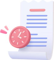 A pink clock is sitting on top of a paper document png