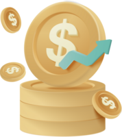 A stack of gold coins with an arrow pointing up png