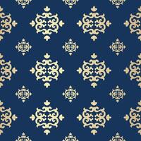 Medieval Golden Flora Seamless Pattern on Blue background vector
