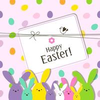 Easter Card with Colorful Eggs, Bunnies and a Little Bird vector