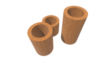 three wooden cylinders in 3d png