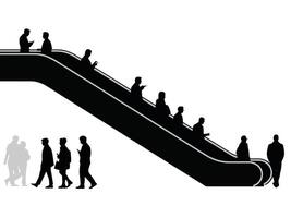 silhouette of people walking on escalator, people walking on escalator vector