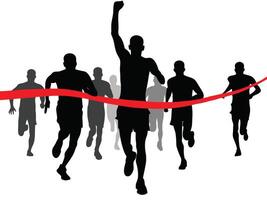 silhouette of a group of runners, Silhouette of a crowd of young people running vector