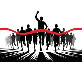 silhouette of a group of people running across the red line vector
