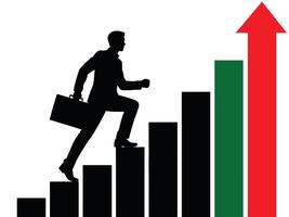 Businessman Climbing Success Graph with Upward Arrow, Business Growth and Career Progress Concept, silhouette of business man with arrow vector