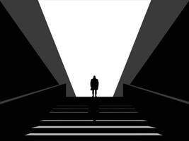 silhouette of businessman standing on top of a stairs, the silhouette of a businessman is at the top of the stairs against a white background vector