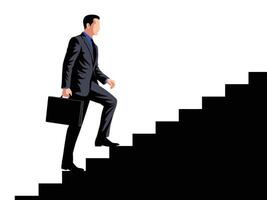 Silhouette of a businessman walking up a staircase with a briefcase vector