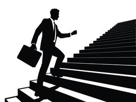 businessman running on stairs, Silhouette of a man walking up a staircase, representing progress and success vector