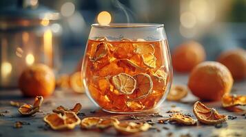 Orange juice in a glass with slices of oranges photo