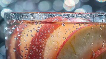 A glass of water with slices of apple in it photo