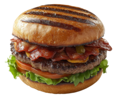 Burger with Bacon and Vegetables on a Transparent Background Image png
