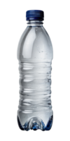 Reusable plastic water bottle with blue cap on a transparent background file png