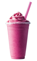 Pink Smoothie in a Clear Plastic Cup with Straw on a Transparent File png