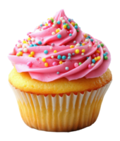 Cupcake with Pink Frosting and Sprinkles on a Transparent Image png