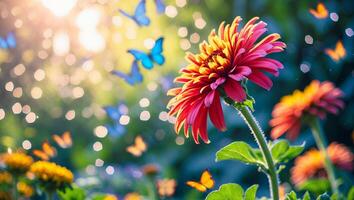 Blooming Flower with Butterflies Flying in the Garden During Daytime photo