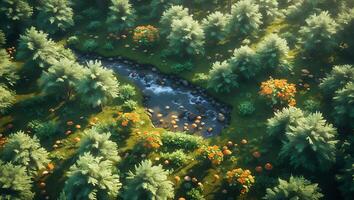 Overhead View of Forest River with Trees and Greenery photo