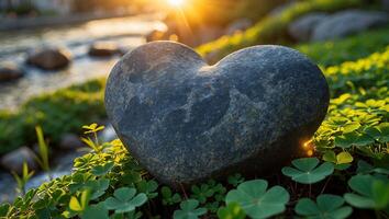 Heart Shaped Stone Beside Stream at Sunset on Clover Patch photo