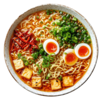 Bowl of Ramen Noodle Soup with Egg and Tofu on a Transparent Background Image png