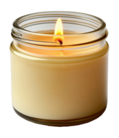 Candle in a Glass Jar with Flickering Flame on Transparent Image png