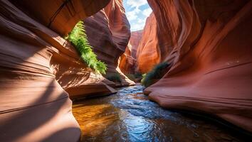 River Flowing Through a Deep Canyon with Red Rock Walls photo