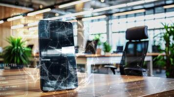 Smartphone showing programming code in modern office video