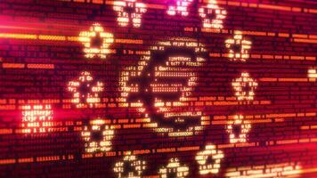 Euro symbol spreading through computer code on a red background video