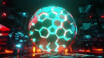 Large ball neon with many different colored lights on it. Loop animation video