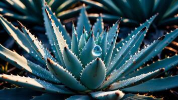 Aloe Plant with Water Droplets Sparkling in Sunlight Outdoor Scene photo