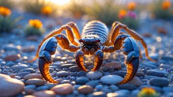 Closeup of Pseudoscorpion on Pebbles with Sunset Light photo