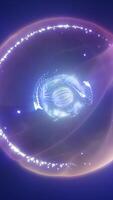 Abstract glowing sphere suspended in a galactic aura with spiral light trails video