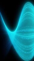 Bright cyan sinewave composed of glowing digital lines against a black background, suggesting futuristic data flow and rhythm video