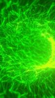 Dark background with green particle trails streaking across, creating a cosmic effect with bokeh lights video