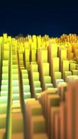 Vibrant 3D landscape of abstract blocks in gold and pastel tones, forming a futuristic cityscape with depth and focus blur video