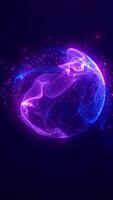 A glowing digital sphere made of neon pink and blue particles, suspended in deep space with radiant data points orbiting its form video