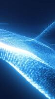 High-tech blue digital mesh forms flowing waves of data points on a dark background video