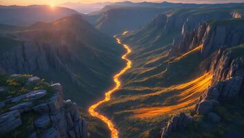 Sunrise Over Deep Canyon with Flowing River of Light photo