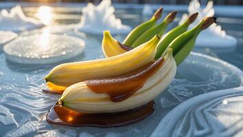 Banana Slices with Sauce on Ice Creating an Interesting Composition photo